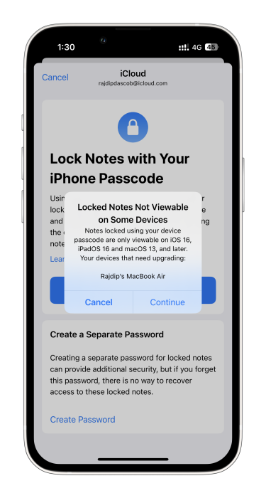 lock notes with iphone passcode