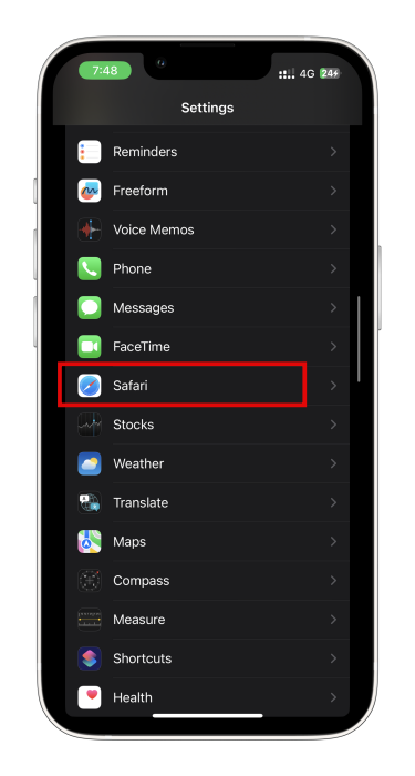 open settings from safari